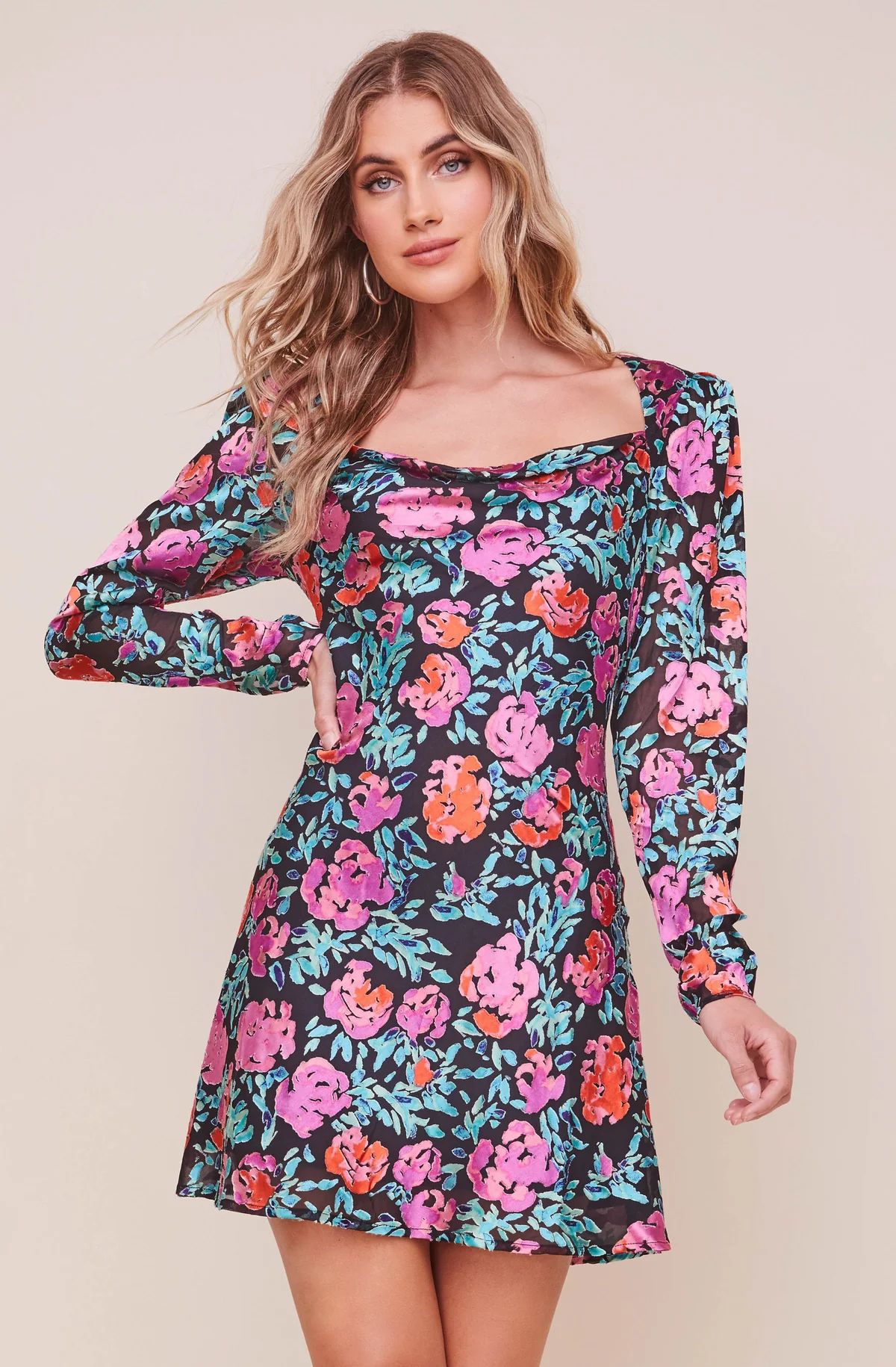 Miriam Long Sleeve Floral Mini Dress | ASTR The Label (US)