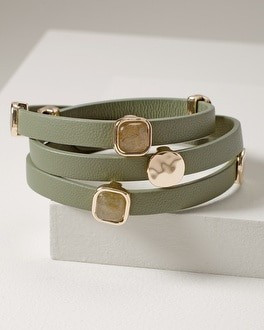 Olive Leather Wrap Bracelet With Beads | White House Black Market