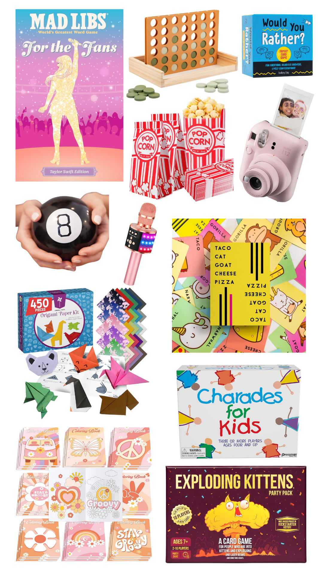 Sleepover and party games and activities for girls and boys.

Sleepover, party, party games, sleepover games, sleepover activities, popcorn, mad libs, karaoke, magic 8 ball, origami, charades, exploding kittens 

 #LTKParties #LTKKids #LTKFamily