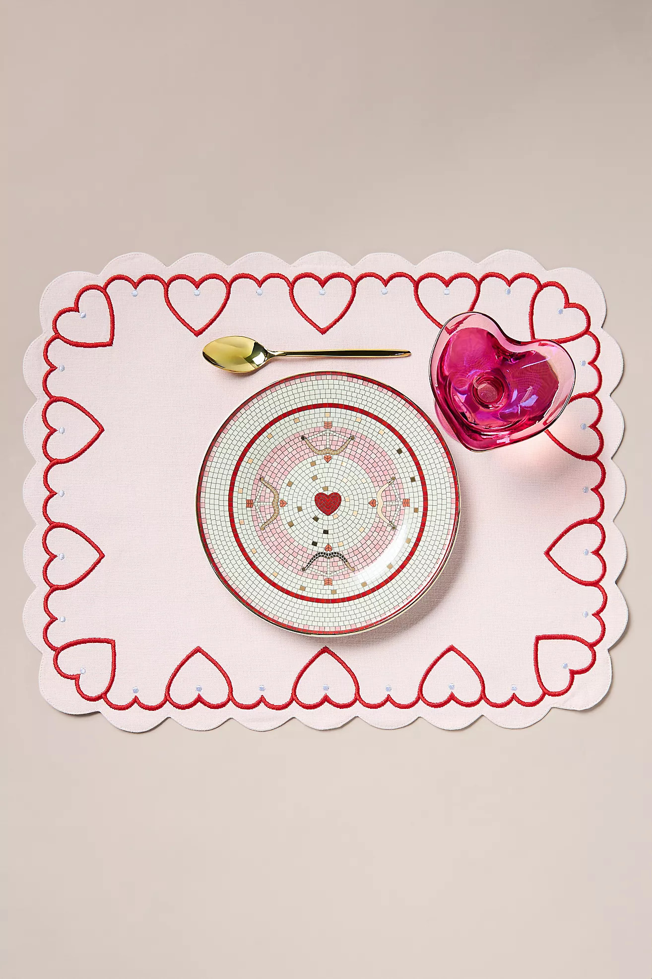 Cordelia Embroidered Heart Placemat | Anthropologie (US)