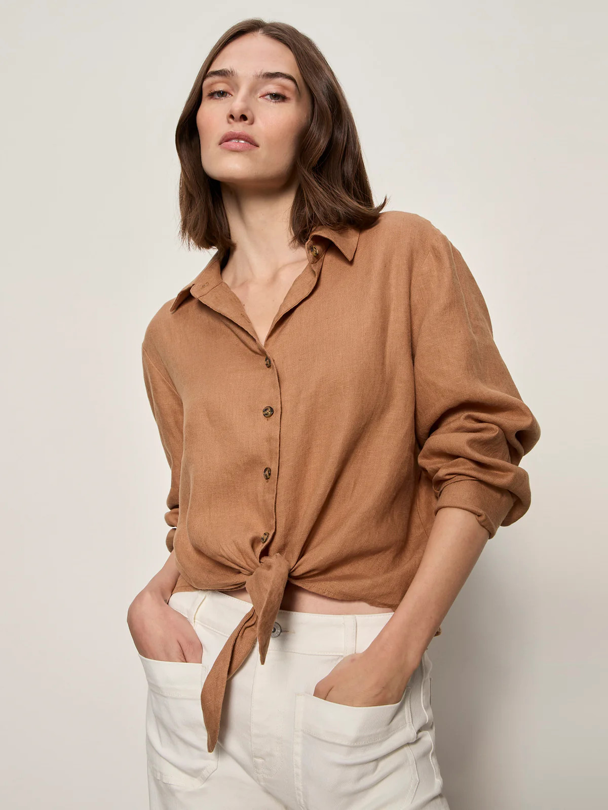 MORE LOVE LINEN TIE TOP TOASTED COCONUT | Sanctuary Clothing