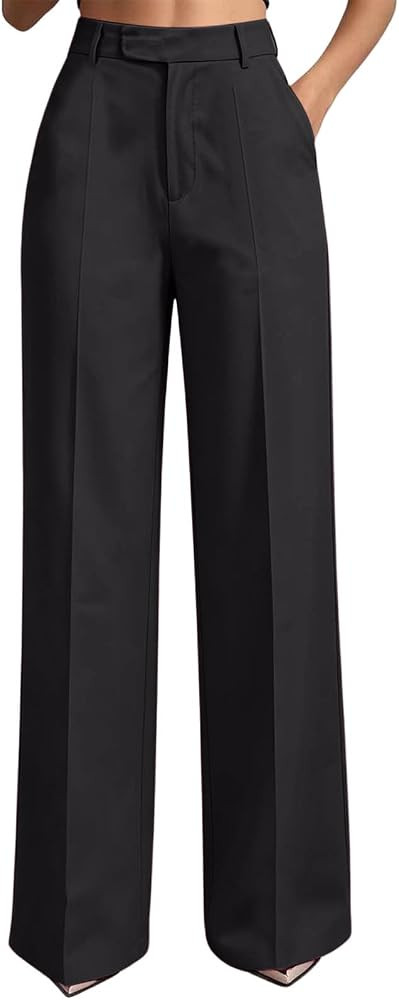 Dress Trousers Women's Pants High Waisted Wide Leg Flat Front Smart Office Work Business Casual T... | Amazon (US)