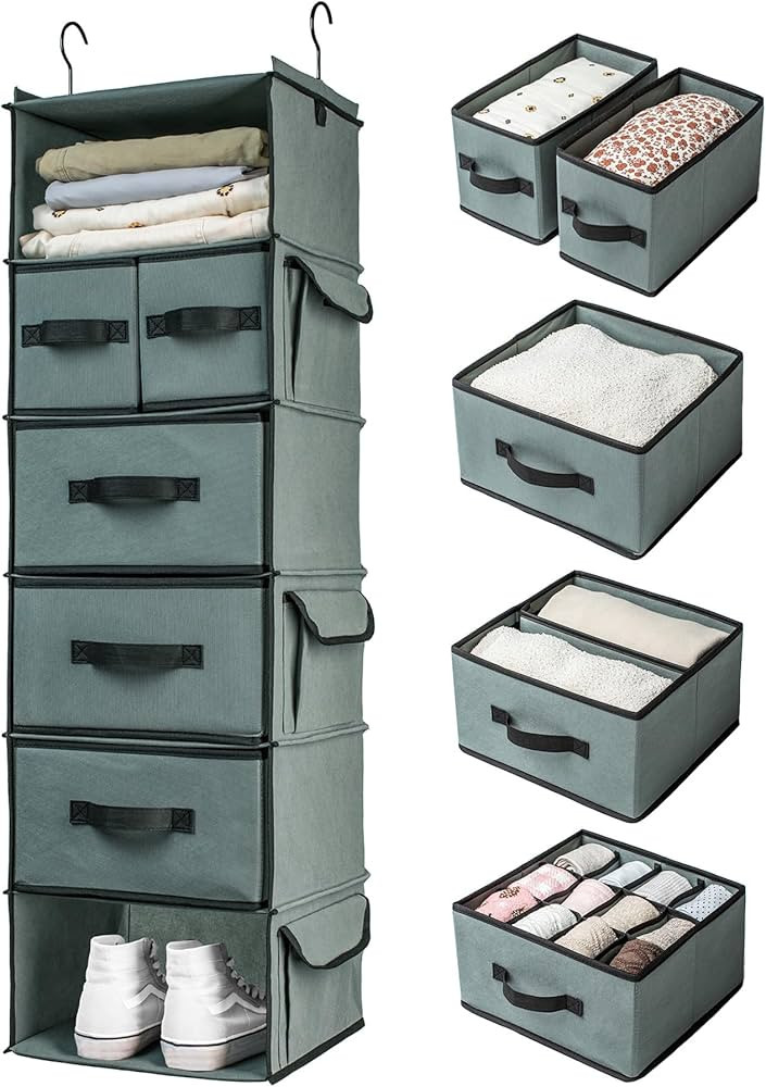 SMIRLY 6 Shelf Hanging Closet Organizer with Drawers, Shelf Hanging Closet Organizer, Closet Hang... | Amazon (CA)
