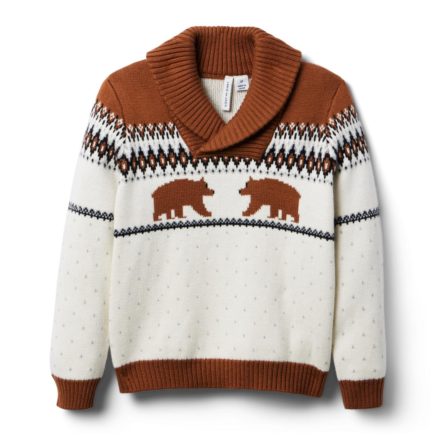 Bear Fair Isle Shawl Collar Sweater | Janie and Jack