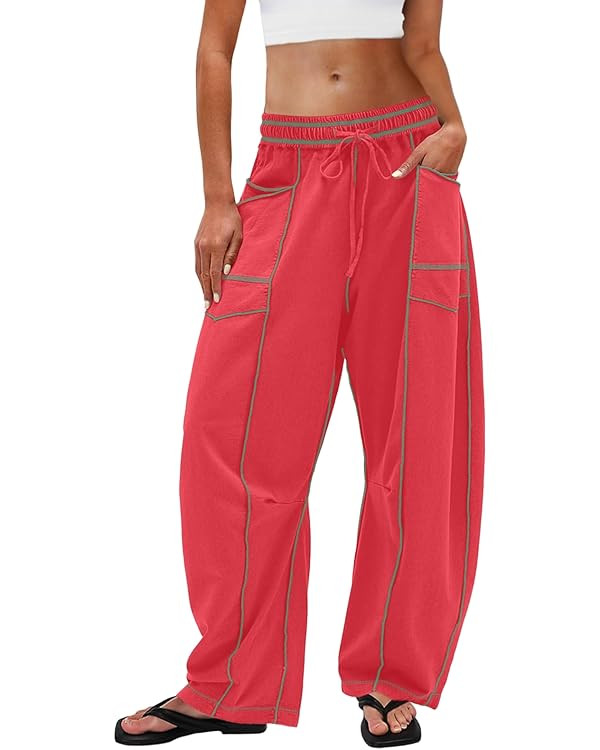 UNIANKIYA Womens Barrel Sweatpants Baggy Pants Wide Leg Sweat Pants Lounge Trousers with Pockets ... | Amazon (US)