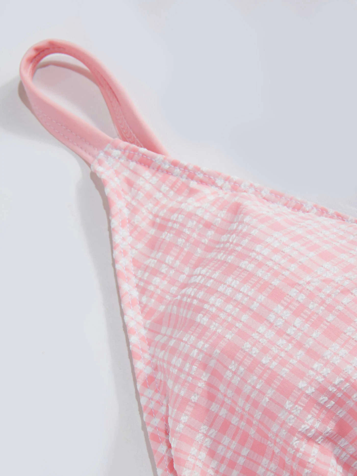 Knit Fabric V-neck Tartan Shirred Triangle Drawstring Bikini Set Curve & Plus For Vacation Swimmi... | Cider