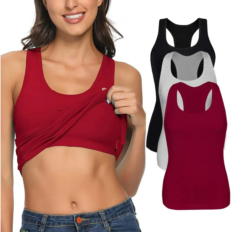 COMFREE Basic Camisole for Women Cami Tanks Racerback with Shelf Bra Summer Basic Tee Shirts Cami... | Walmart (US)