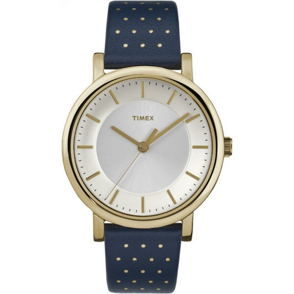 Timex Women's TW2R27600 Originals Blue/Gold-Tone Leather Strap Watch | Bed Bath & Beyond
