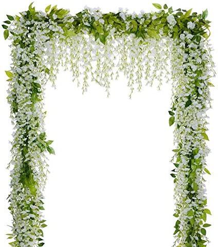 Lvydec Wisteria Artificial Flowers Garland, 4Pcs Total 28.8ft White Artificial Wisteria Vine Silk... | Amazon (US)