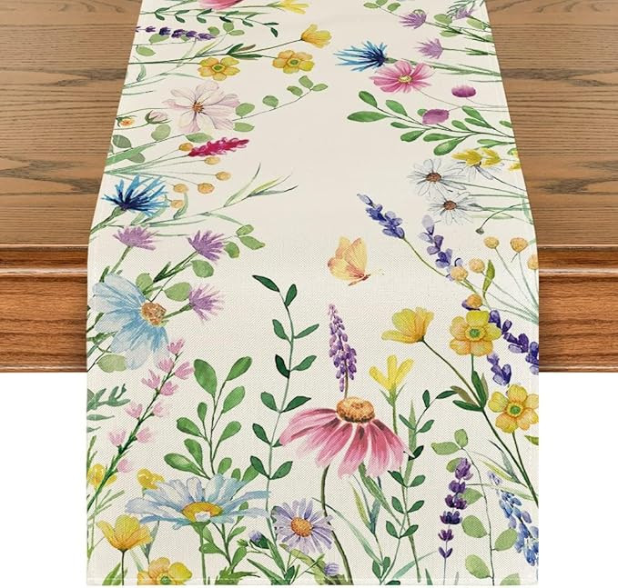 Artoid Mode Daisy Eucalyptus Lavender Floral Leaves Summer Table Runner, Spring Kitchen Dining Ta... | Amazon (US)
