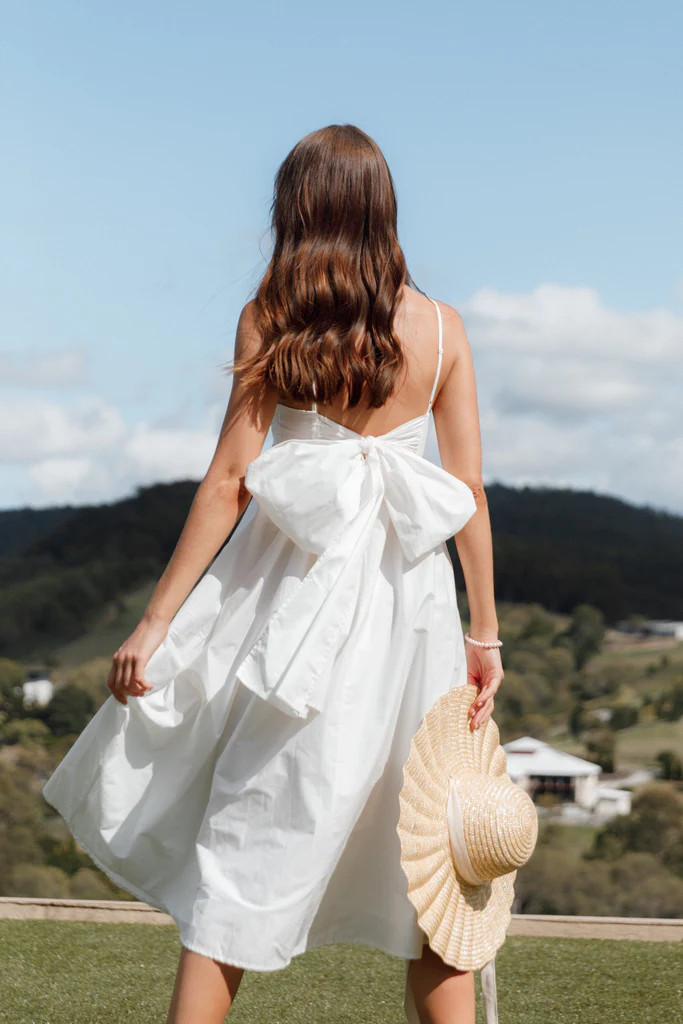Alice Bow Back Midi Dress - White | Petal & Pup (AU)