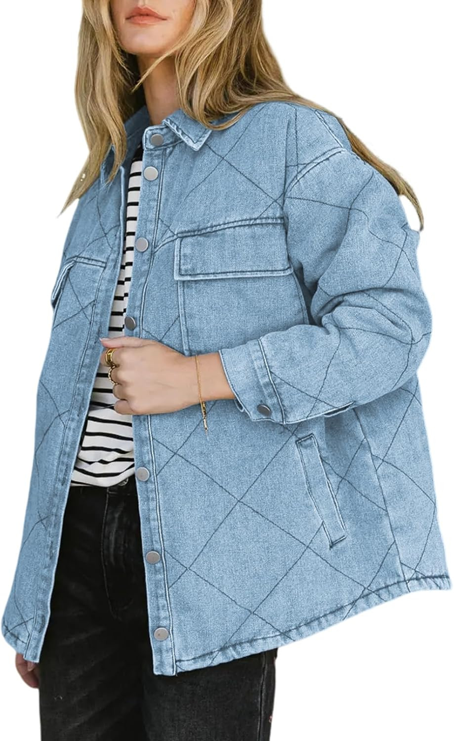Dokotoo Denim Jacket for Women Fashion Solid Oversized Long Sleeve Button Down Shacket Jacket Coat with Pockets | Amazon (US)