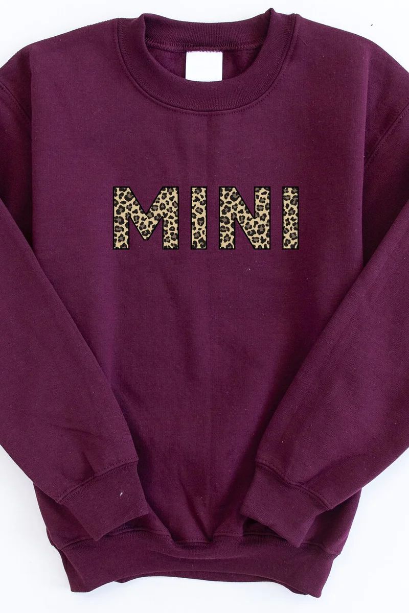 Mini Animal Print Kids Sweatshirt Burgundy | The Pink Lily Boutique