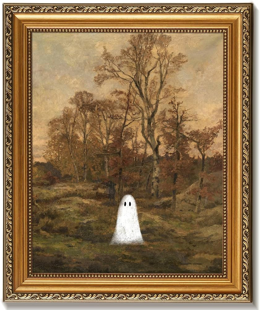 Vodefoad Vintage Halloween Gold Framed Wall Art for Home Decor, Retro Little Ghost in Autumn Land... | Amazon (US)
