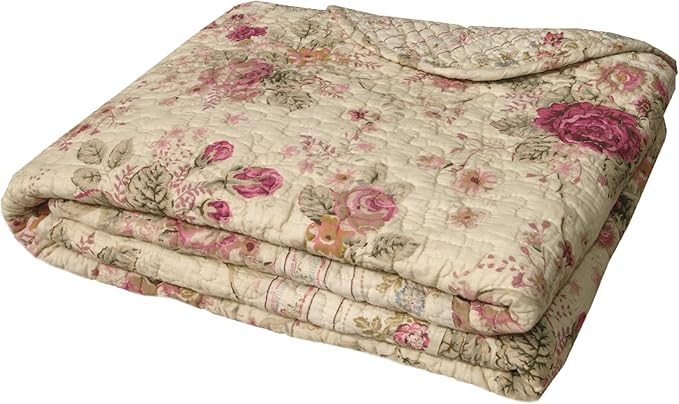 Greenland Home Antique Rose 100% Cotton Floral Throw Blanket, 50 x 60 inches, Ecru | Amazon (US)
