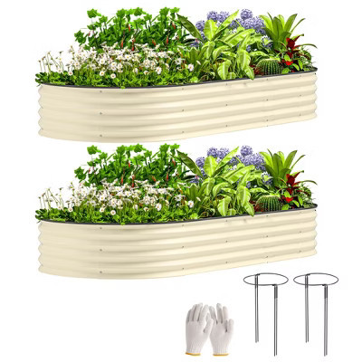 Outsunny 2PCS Galvanized Raised Garden Bed, 7' x 3' x 1' Raised Beds for Gardening with Metal Plant Stakes, Cream White | Target
