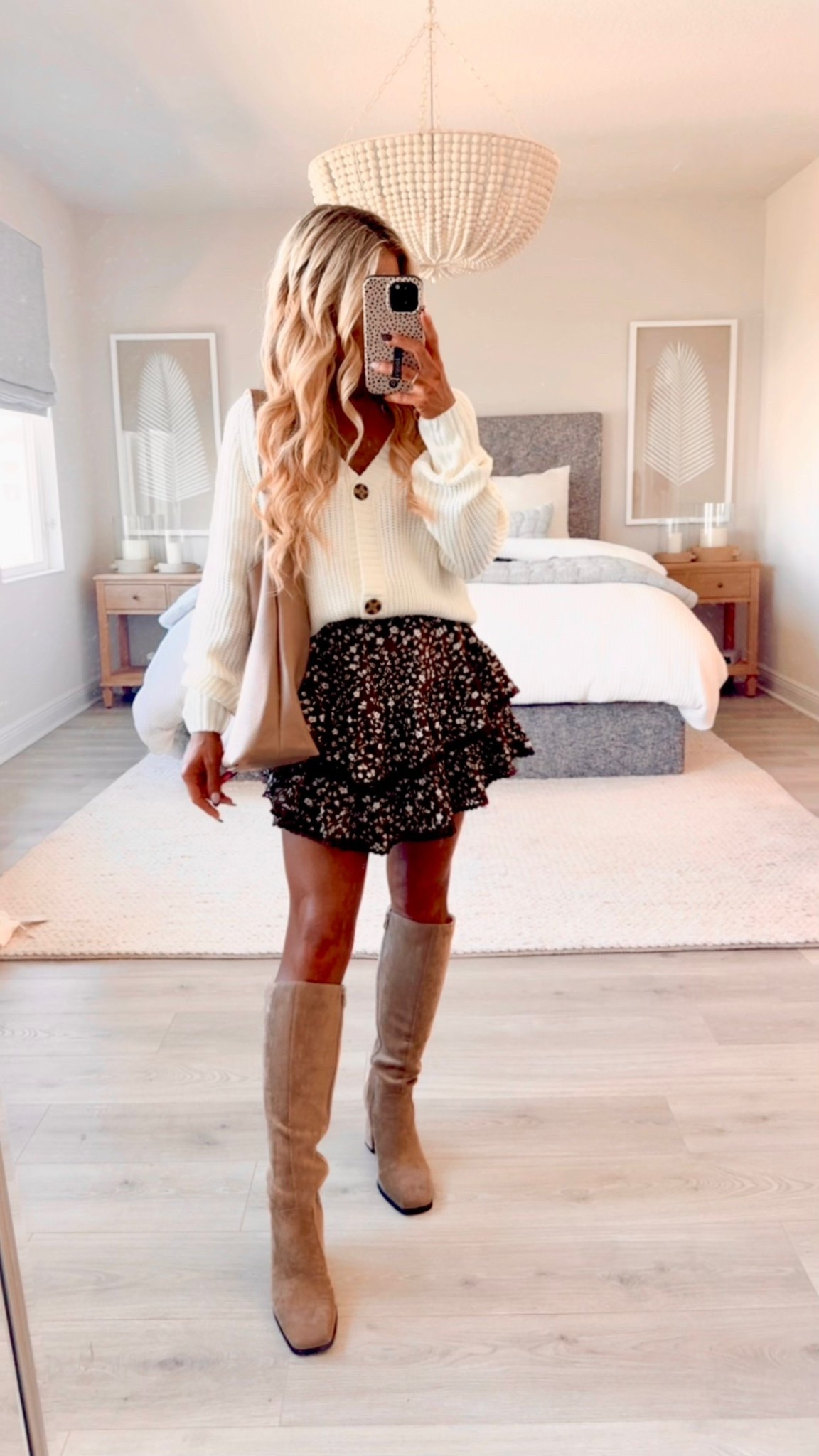 Thanksgiving outfit or Fall Outfit styled with a cozy white cardigan, neutral suede boots, + a brown floral ruffle skirt.

Fall sweater, fall cardigan, fall skirt, fall, boots, beige boots, knee-high boots, mini skirt, fall family photos 

#LTKSeasonal #LTKFindsUnder50 #LTKStyleTip