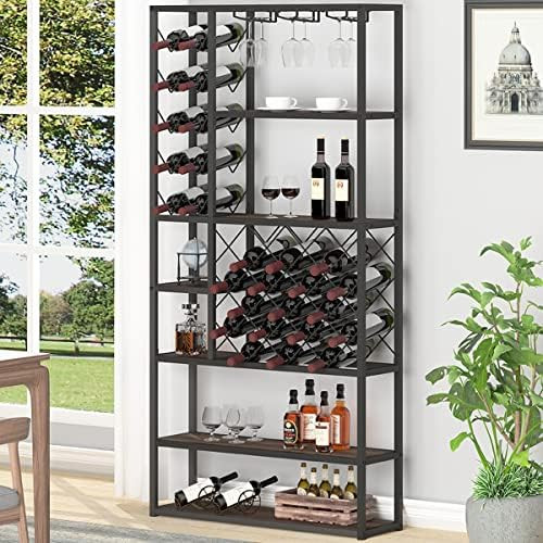 Launica Rustic Wine Rack Freestanding Floor, Industrial Modern Wine Bakers Rack, Farmhouse Wood and  | Amazon (US)