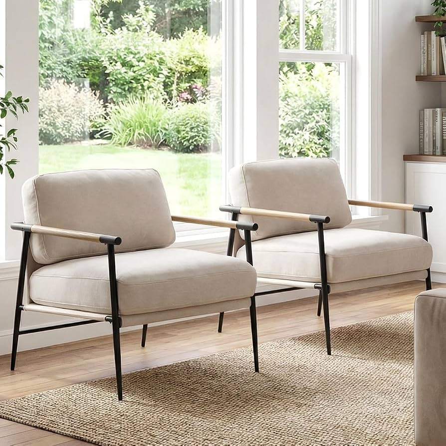 LukeAlon Mid Century Chenille Accent Chairs Set of 2, Ultra Soft Living Room Chairs with Metal Le... | Amazon (US)