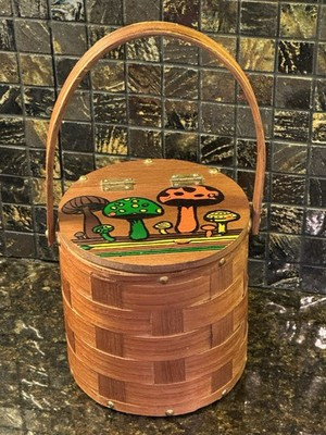 Vintage 1970\u2019s Mushroom Woven Purse Wooden Handmade British Hong Kong round | eBay | eBay US