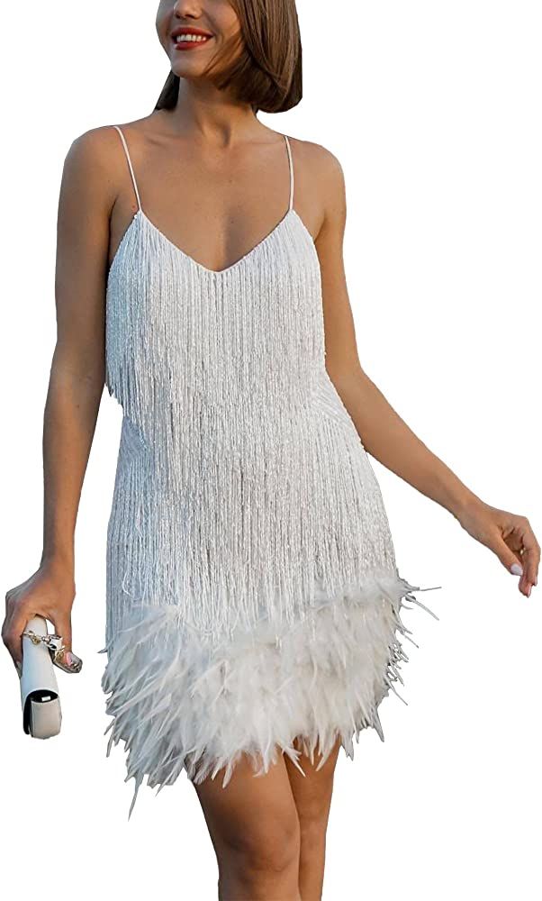 ECDAHICC Women’s Dresses Flapper Dresses 20s Gatsby with All-Over Fringe Mini Dresses | Amazon (US)