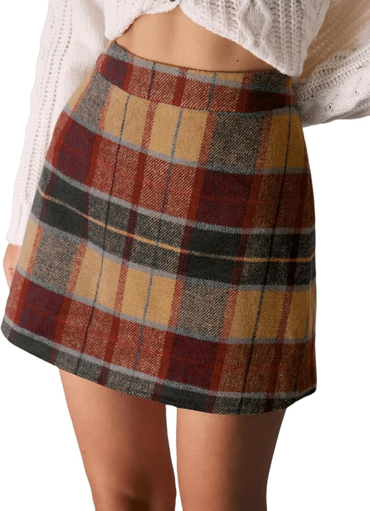 RIHOAS Women's High Waist A line Plaid Mini Pencil Skirt for Fall Winter | Amazon (US)