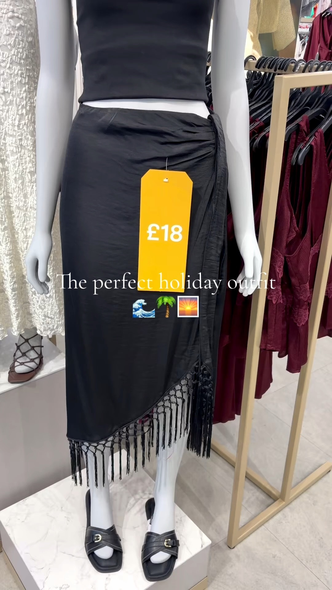 All black holiday outfit. Black satin skirt with fringing and simple bandeau tube top to match. Stylish and simplistic perfect for a vacation 🌴

#LTKootd #LTKSwim #LTKTravel