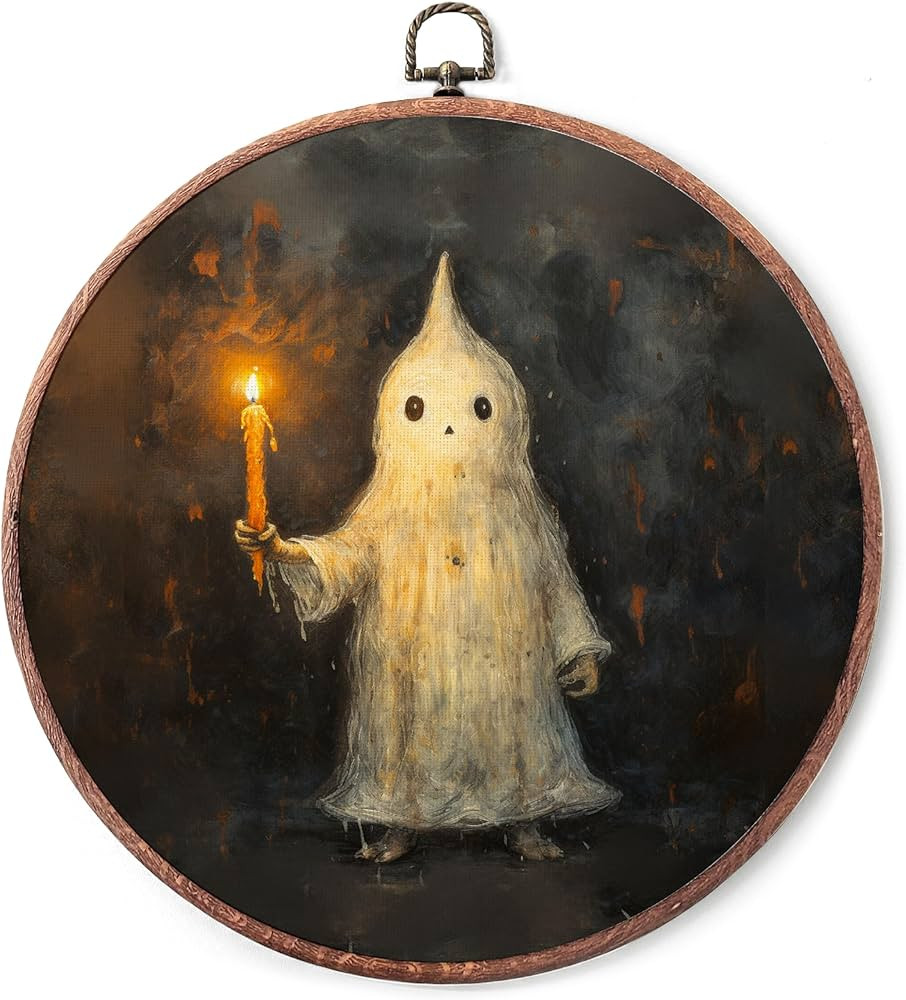 10" Halloween Vintage Ghost Round Wall Art Decor - Vintage Halloween Cute Ghost Print Canvas Fram... | Amazon (US)