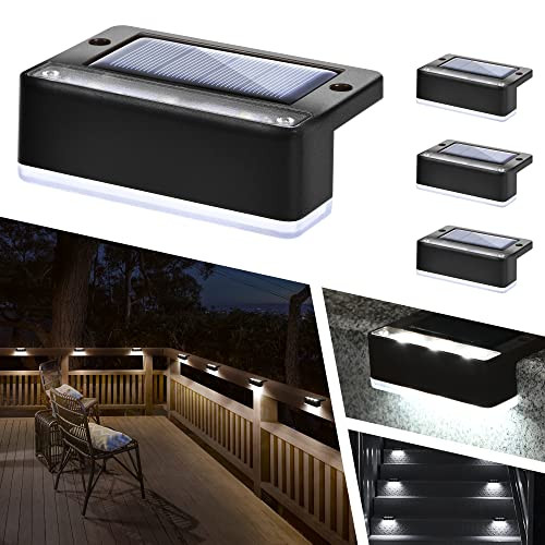 SOLPEX Solar Fence Lights, 6 LEDs Solar Lights Outdoor Waterproof Solar Powered for Deck, Stair, Front Porch, Balcony, Walkway, Garden, Yard, Patio, Pool Decor, IP65 Waterproof (4 Pack, Cold White) | Amazon (US)