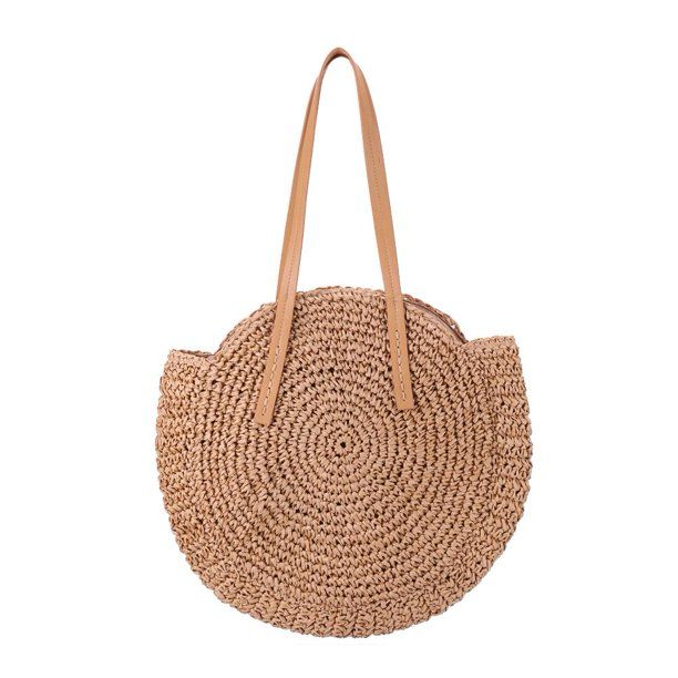 Chinatera Women Summer Straw Round Shoulder Bags Big Capacity Beach Handbags/Khaki | Walmart (US)