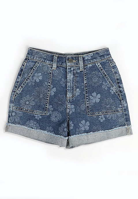 Girls Floral Bleached High Rise 4in Shorts | Maurices