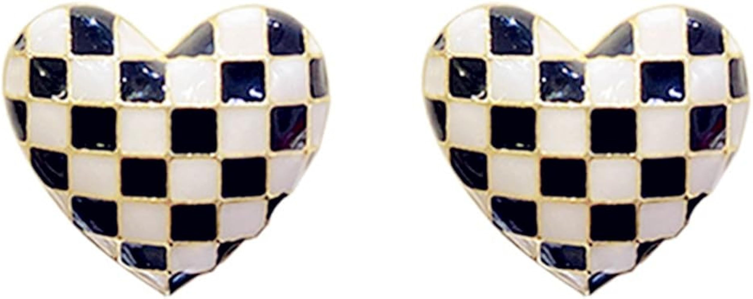 Checker Heart Stud Earrings for Women Unique Temperament Enamel Black White Striped Checkerboard ... | Amazon (US)