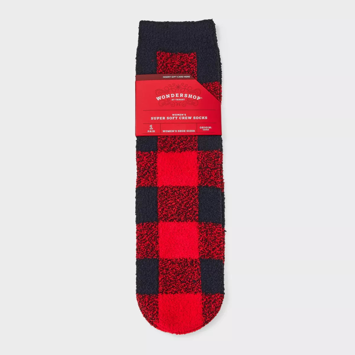 Women's Buffalo Plaid Cozy Christmas Crew Socks with Gift Card Holder - Wondershop™ Red/Black 4... | Target