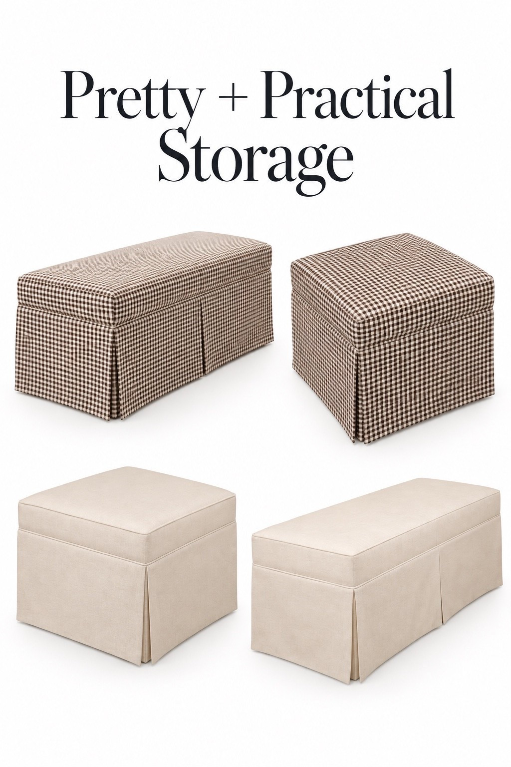 Pretty + Practical Storage | Walmart Finds

Hidden storage never looked so good. These My Texas House ottomans and benches pair tailored skirts with classic gingham and soft neutral upholstery. A pretty place to tuck away extra blankets while adding a cozy touch to your living room or bedroom. Shop all four below!