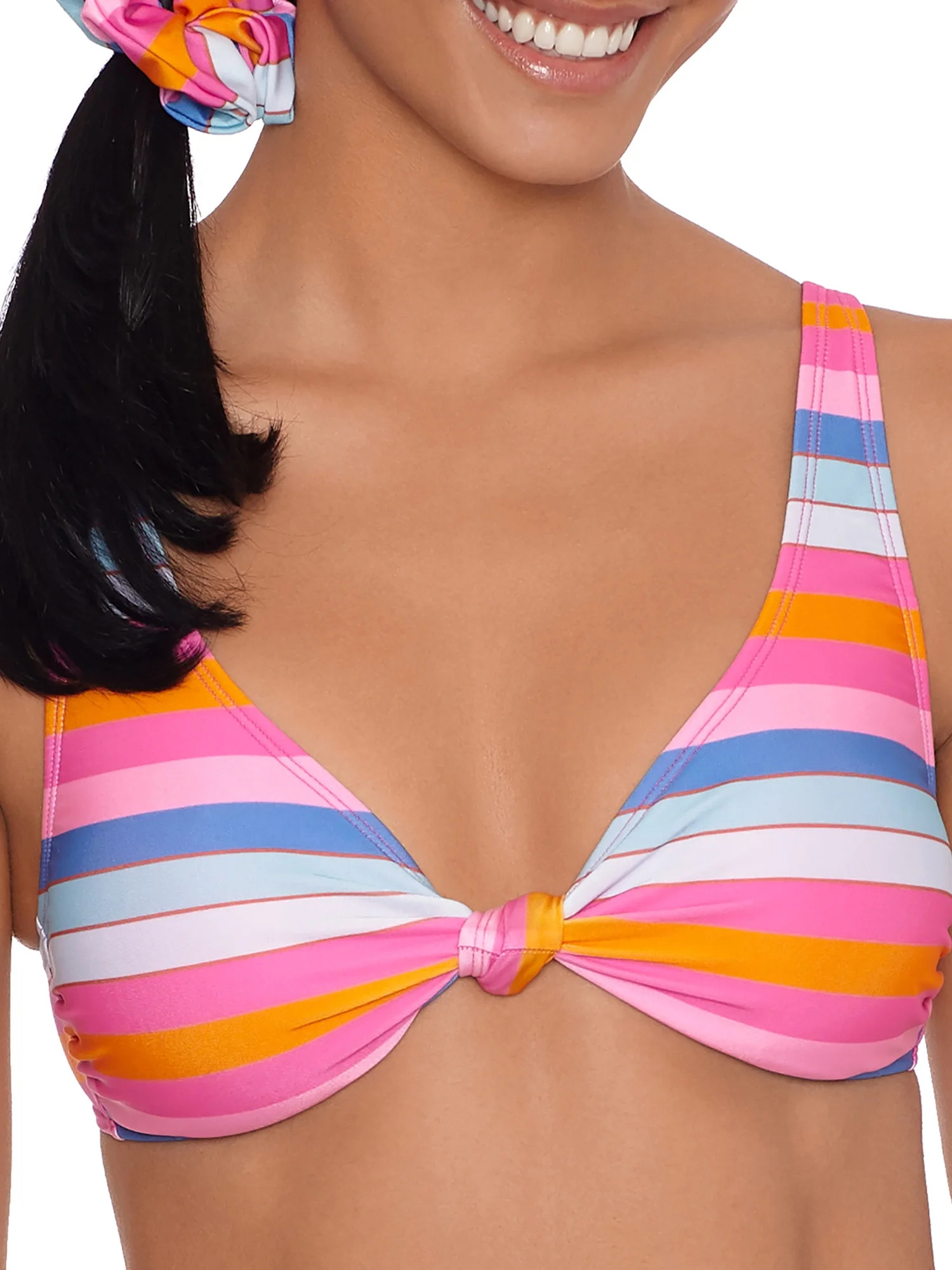 Hit Rewind Women's Summer Sizzle Stripe Knot Front Bra w/ Scrunchy - Walmart.com | Walmart (US)