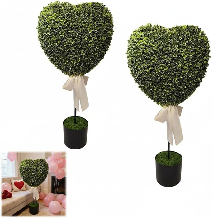 2.5 ft Boxwood Heart Topiary Outdoor, 2 Sets Valentine's Day Heart Shaped Topiary Trees, Artifici... | Amazon (US)