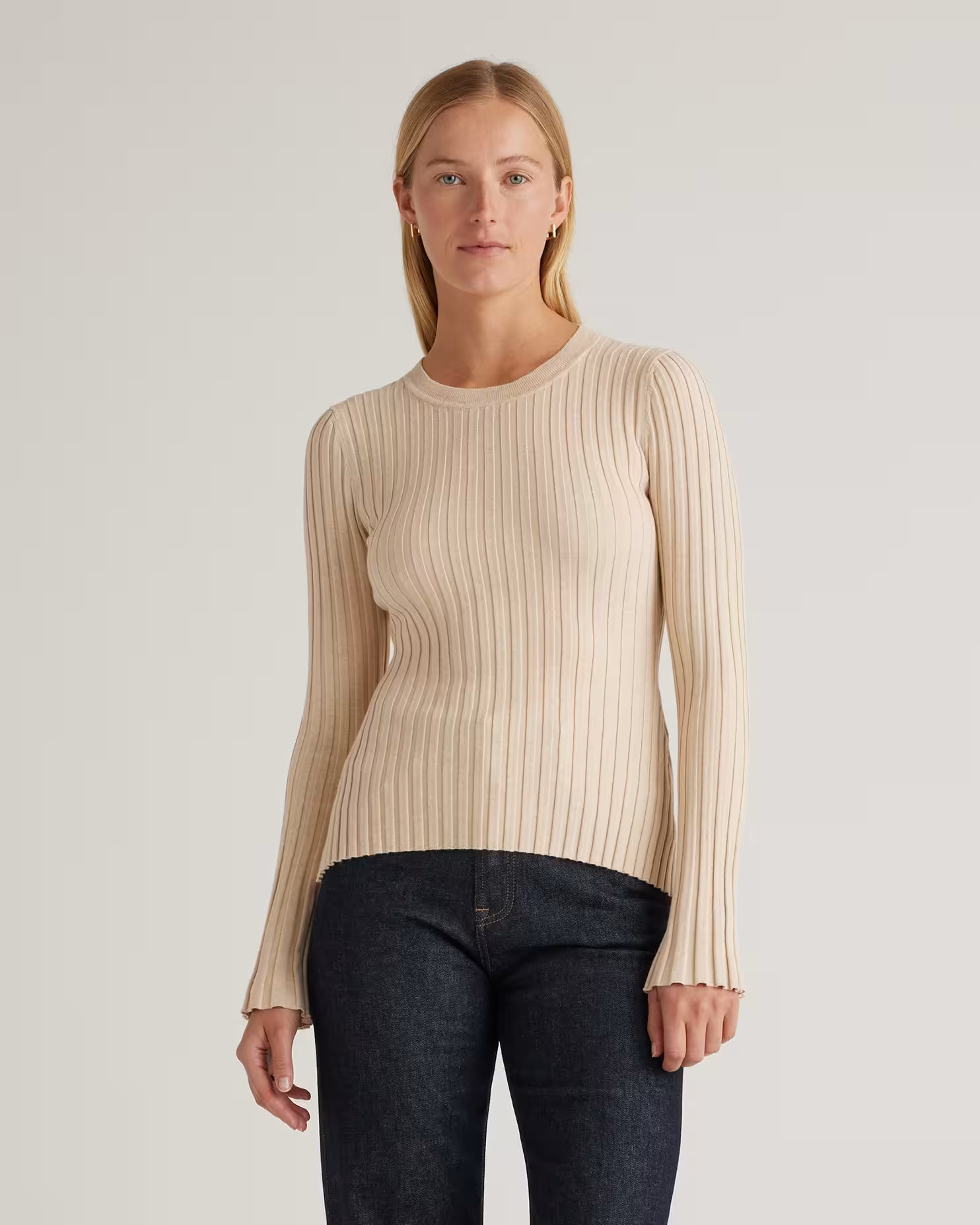 Cotton Cashmere Ribbed Long Sleeve Sweater | Quince