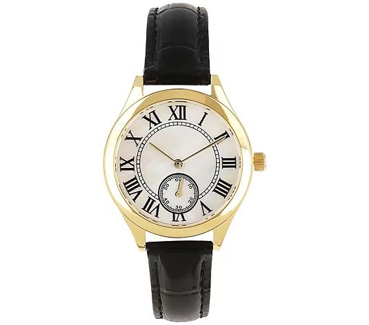 Veronese 18K Clad Mother of Pearl Leather S trap Watch - QVC.com | QVC