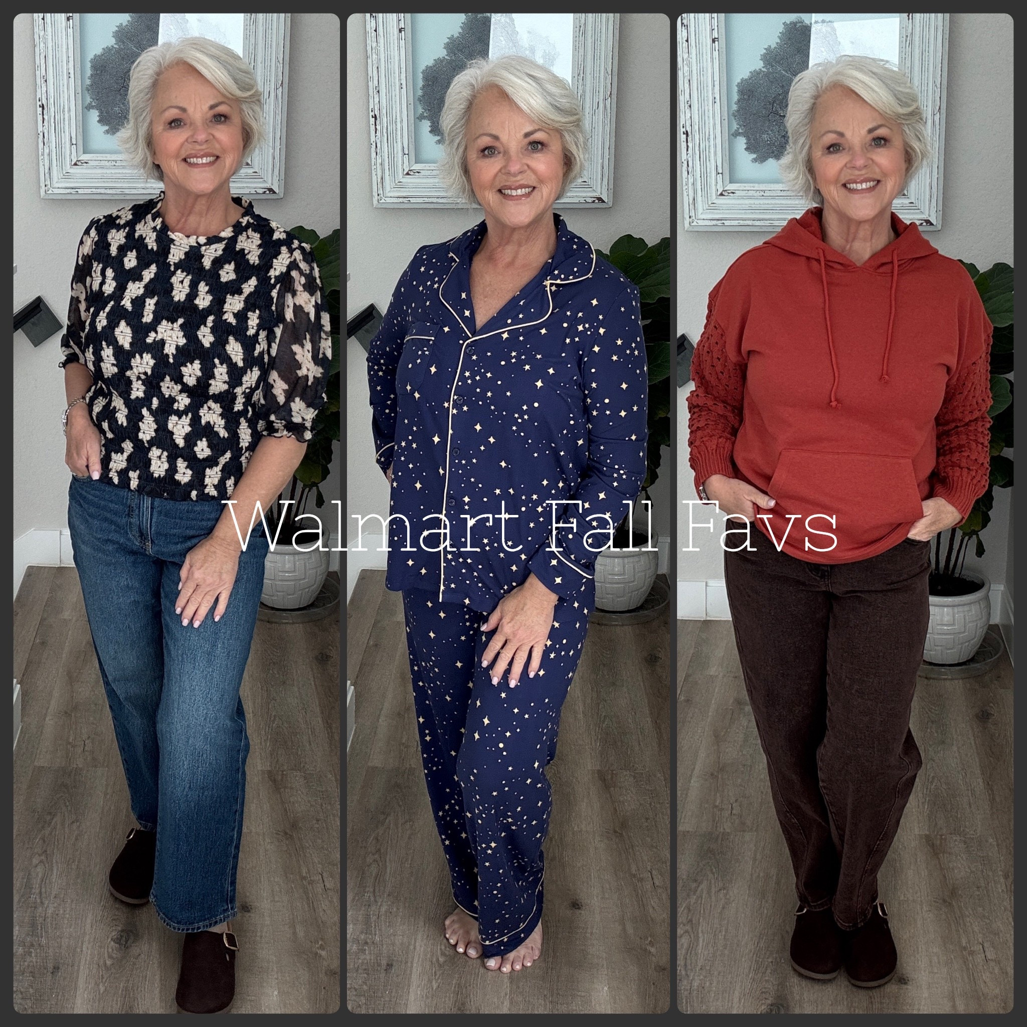 I can’t get enough of the fall fashions from Walmart this season.  The quality of each of these pieces is incredible and let’s not forget so on trend.  For reference I am 5’3” and usually wear a size medium in everything.  My sizes are as follows:
Outfit 1
Top - Sized Up - Large
Jeans - 10 Short

Outfit 2
Pajamas - Size Small

Outfit 3
Sweatshirt - Medium 
Jeans - Size 8

 #WalmartPartner, #WalmartFashion, @WalmartFashion 

#LTKFindsUnder50 #LTKMidsize #LTKOver40