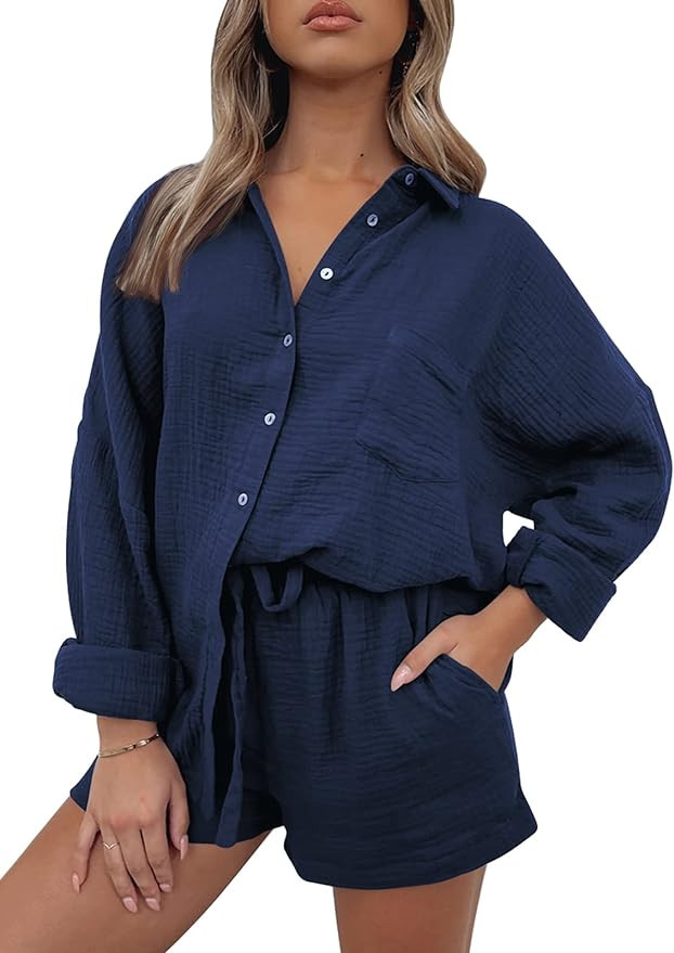 AUTOMET 2 Piece Sets For Women Lounge Wear Matching Two Piece Pajama Fashion Oversized Shirts And... | Amazon (US)