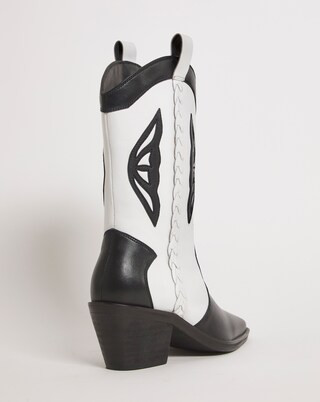 Dolly Leather Wing Detail Western Cowboy Boots Ex Wide EEE Fit Standard Calf | Simply Be (UK)