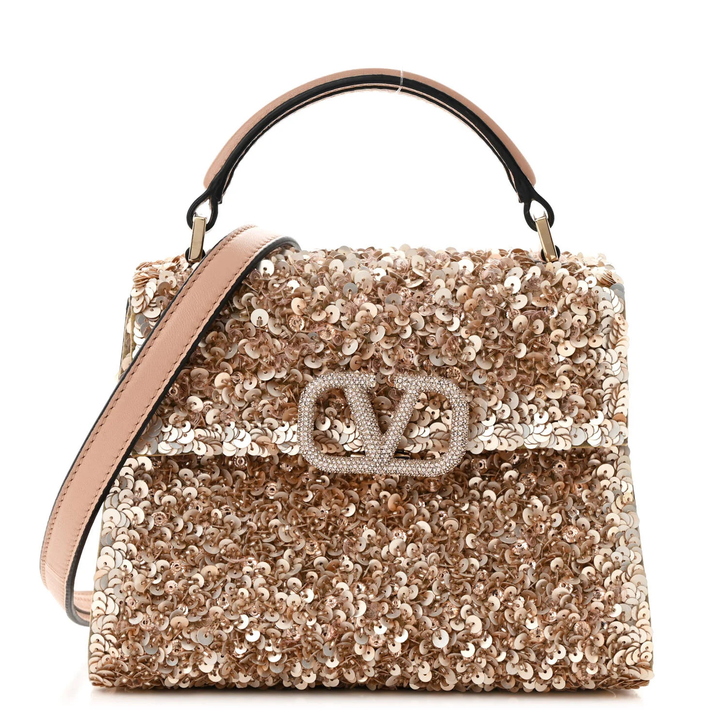 Valentino Garavani Sequin Crystal Embroidered Mini Vsling Top Handle Bag Light Peach Rose Mist 17... | FASHIONPHILE (US)