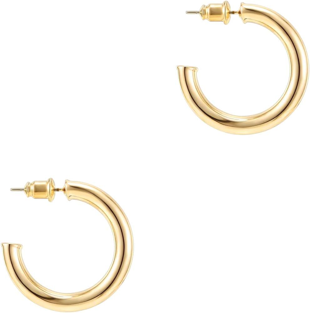 PAVOI 14K Gold Plated Hoop Earrings For Women | 3.5mm Thick Infinity Gold Hoops Women Earrings | Gol | Amazon (US)