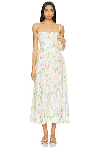 Floral Printed Tie Midi Dress in Summer White Floral | Revolve Clothing (Global)