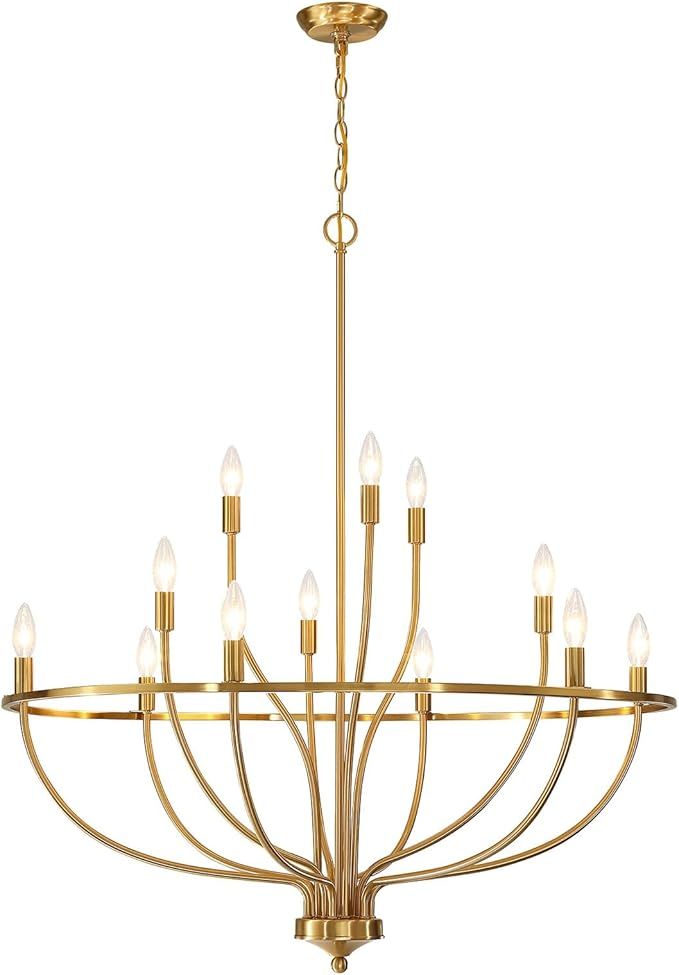 Gold Chandelier for Dining Room, 36 Inch Modern Farmhouse Candle Chandelier Light Fixture Over Ta... | Amazon (US)