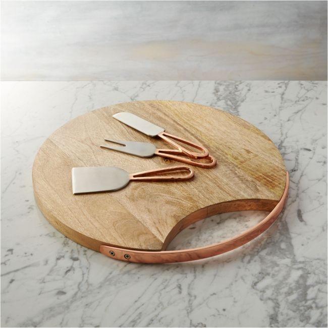 Beck Cheese Board and 3 Copper Cheese Knives Set | Crate & Barrel