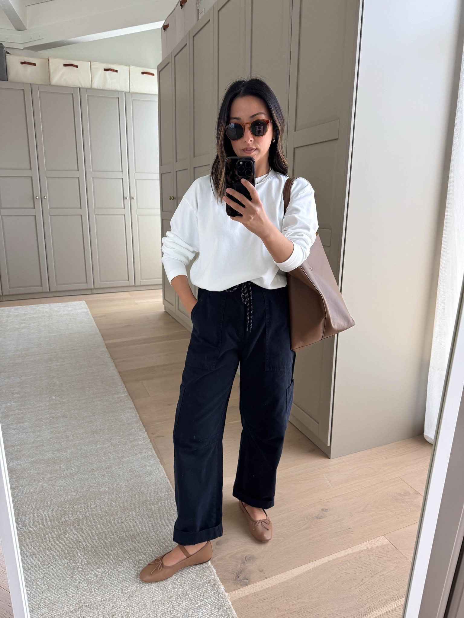 The most perfect long sleeve tee. I don’t own many long sleeve tees but this one is incredible! The drape, the fit 😮‍💨. Wearing a size small and it’s roomy. Could go more tts. Navy cargos now come in petite. I’m wearing regular but I’d prefer the petite

Aritzia tee small
Pistola cargos regular 26
Loeffler Randall flats 5.5
Mansur Gavriel tote - color
Is old
Le Specs sunglasses
Electric Picks earrings
Dorsey James necklace 15”

#LTKmomlife #LTKPetite #LTKootd