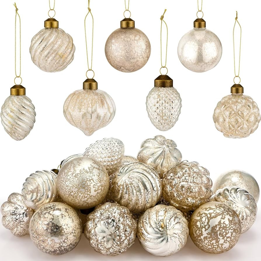 Syhood 24 Pcs Mercury Glass Christmas Ornaments 2.36 Inch Antique Vintage Glass Ornaments Rustic ... | Amazon (US)
