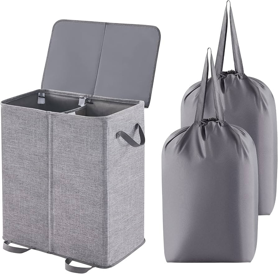 Amazon.com: Lifewit Double Laundry Hamper with Lid and Removable Laundry Bags, Large Collapsible ... | Amazon (US)