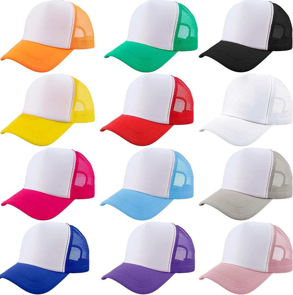 12 Pack Adult Blank Trucker Hats DIY Sublimation Trucker Caps Mesh Baseball Cap Summer Hat for Me... | Amazon (US)